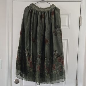 Floral Green Skirt S